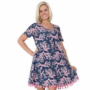 SIMPLY SOUTHERN Naples Short Sleeve Pink And Blue Coral Beach Coverup Medium